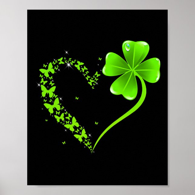 Affiche Jour de la Saint-Patrick Papillon Vert Trèfle Cœur (Devant)