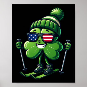 Affiche Jour de la Saint-Patrick Ski Shamrock Trèfles Drap