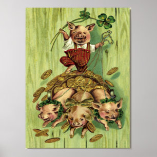 Affiche Jour de la St Patrick pour le cochon d'or vintage