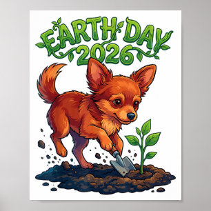 Affiche Jour de la Terre 2026 Chien Chihuahua Mignon Plant