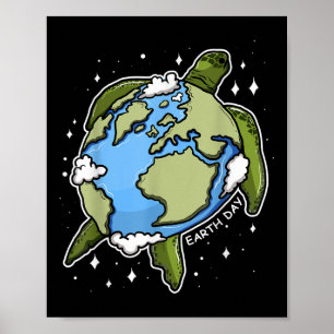 Affiche Jour de la Terre Tortue Terre Globe Environnement 