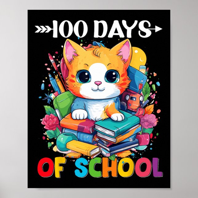 Affiche Jour De L'École Cute Chat Kitty Cadeaux 100 Jours  (Devant)