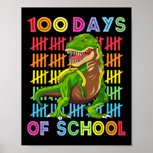 Affiche Jour De L'École Dino Enfants Joyeux 100 Jours Dino