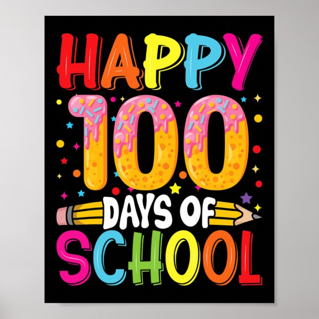 Affiche Jour De L'École Enseignants Enfants Joyeux 100 Jou (Devant)