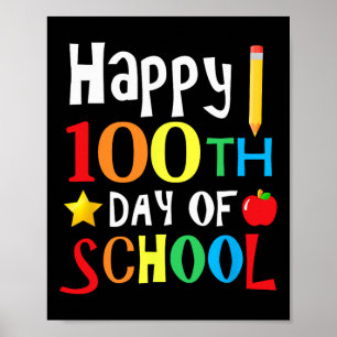 Affiche Jour De L'École Enseignants Enfants Joyeux 100 Jou