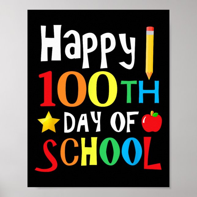 Affiche Jour De L'École Enseignants Enfants Joyeux 100 Jou (Devant)