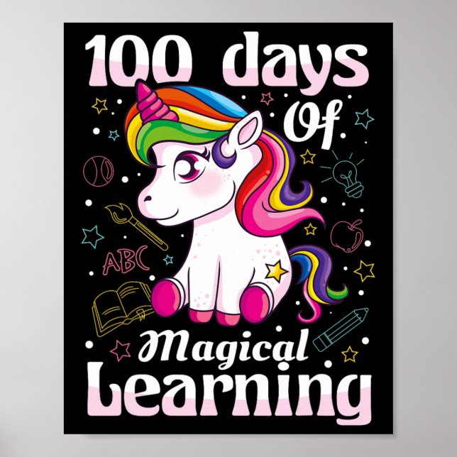 Affiche Jour De L'École Unicorne Filles 100 Jours De L'Éco (Devant)