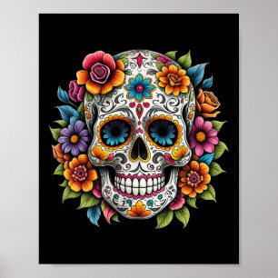 Affiche Jour De Los Muertos Du Crâne Morte De Sucre Hallow