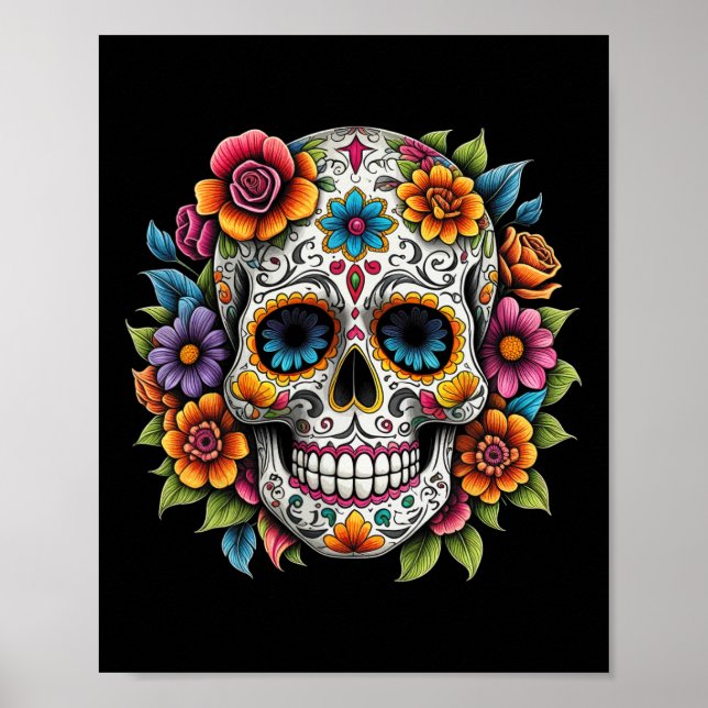 Affiche Jour De Los Muertos Du Crâne Morte De Sucre Hallow (Devant)