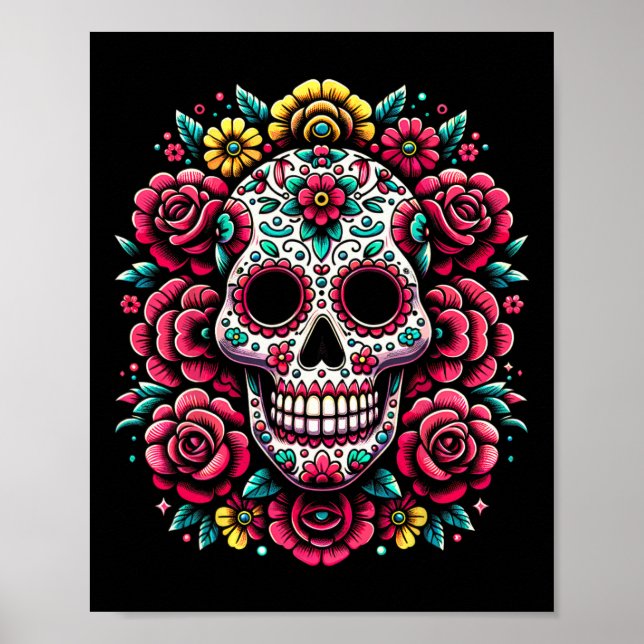 Affiche Jour De Los Muertos Du Crâne Morte De Sucre Hallow (Devant)