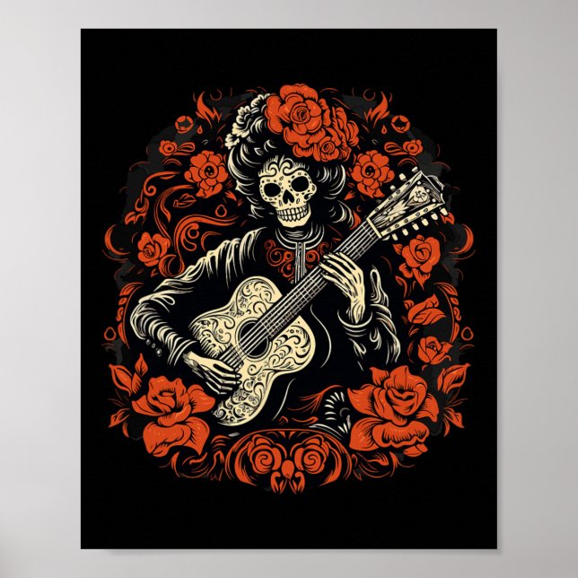 Affiche Jour De Los Muertos Du Squelette D'Halloween Morts (Devant)