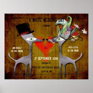 Affiche Jour de mariage blanc invitation mariée vintage
