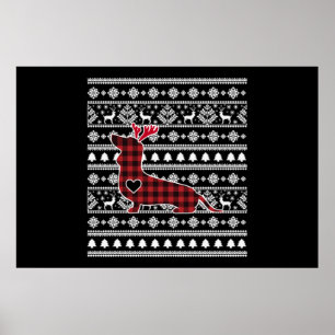 Affiche Jour de Noël du chien Dachshund Red Plaid Buffalo