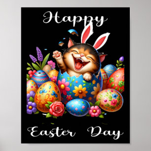 Affiche Jour De Pâques Chat Bunny Oeufs Oreilles Pour Homm