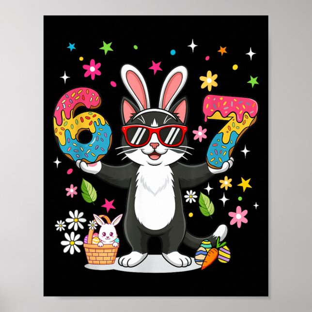 Affiche Jour de Pâques Chat Œufs Lapin Drôle Six Sept 67 (Devant)