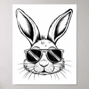Affiche Jour de Pâques Cool Lapin Visage Avec Sungles Homm