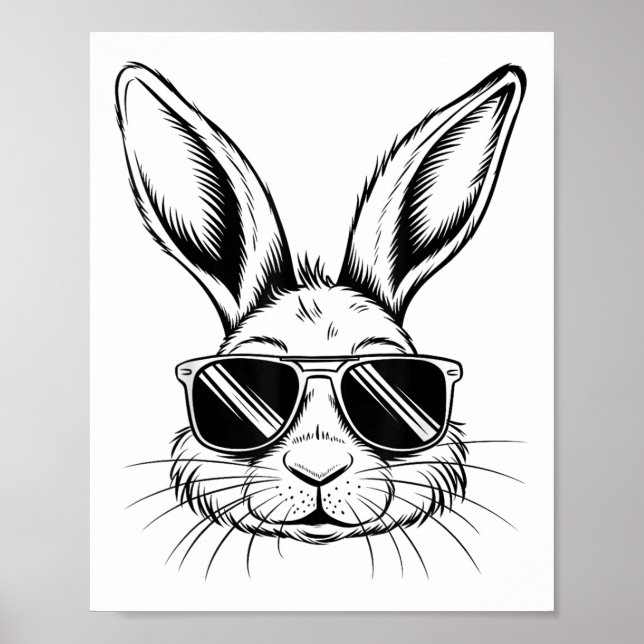 Affiche Jour de Pâques Cool Lapin Visage Avec Sungles Homm (Devant)