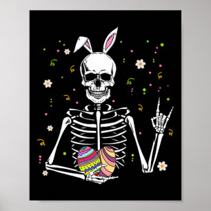 Affiche Jour de Pâques Crâne Squelette Bunny Rock Main Roc