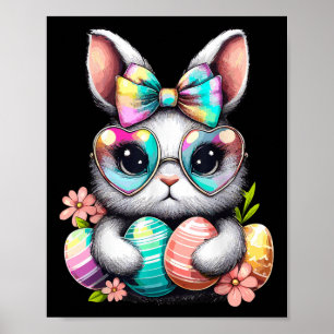 Affiche Jour de Pâques Mignonne Rabbit Face Tie Dye Oeufs