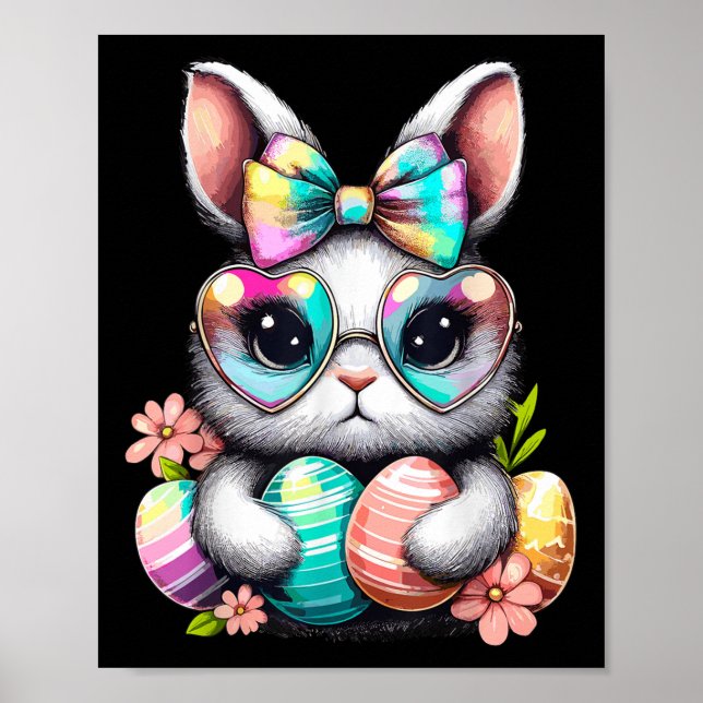 Affiche Jour de Pâques Mignonne Rabbit Face Tie Dye Oeufs  (Devant)