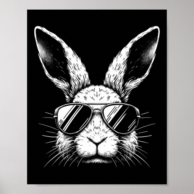 Affiche Jour De Pâques Visage De Lapin Avec Lunettes De So (Devant)