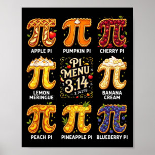 Affiche Jour de Pi 3.14 Menu Pi Drôle Menu Tarte aux Fruit