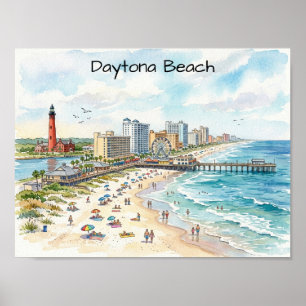 Affiche Jour de plage de Daytona Charme côtier Art aquarel