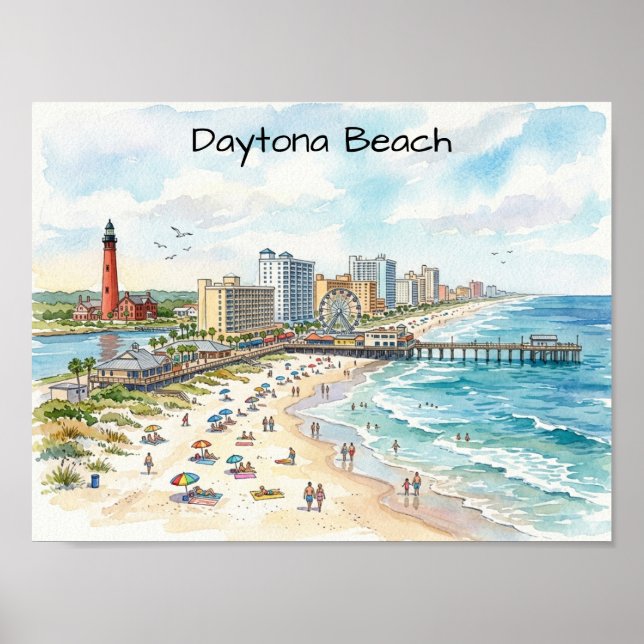 Affiche Jour de plage de Daytona Charme côtier Art aquarel (Devant)