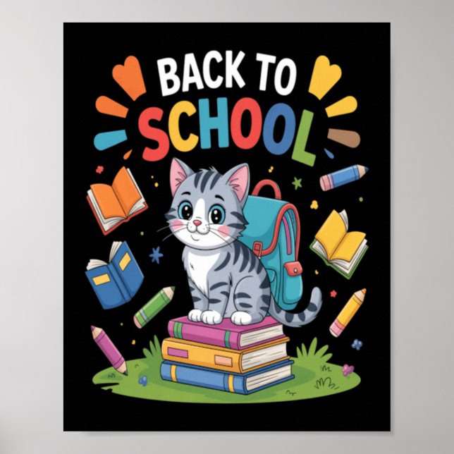Affiche Jour de rentrée des élèves avec un chat mignon (Devant)