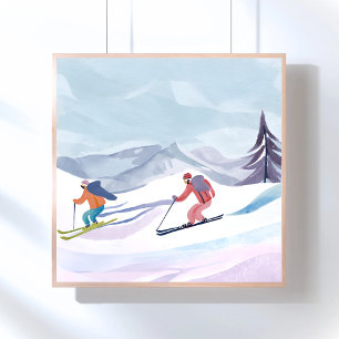 Affiche Jour de ski   Montagne d'hiver à l'aquarelle