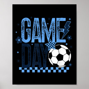Affiche Jour de soccer saison Retro Bleu clair À damiers