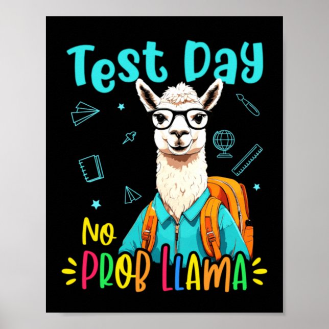 Affiche Jour de test pas de problème lama mignon design ét (Devant)