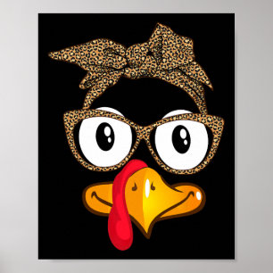 Affiche Jour de Thanksgiving Dinde Léopard Lunettes de sol