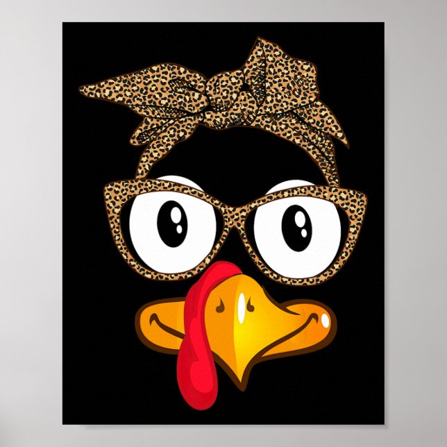 Affiche Jour de Thanksgiving Dinde Léopard Lunettes de sol (Devant)