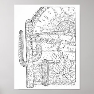 Affiche Jour des morts Cactus du désert Page de coloriage