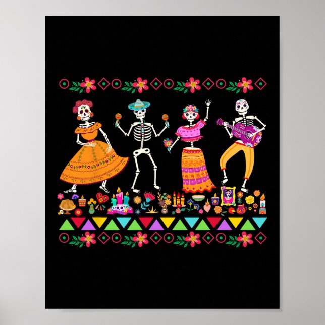 Affiche Jour Des Morts Dia De Los Muertos Skeleto Mexicain (Devant)