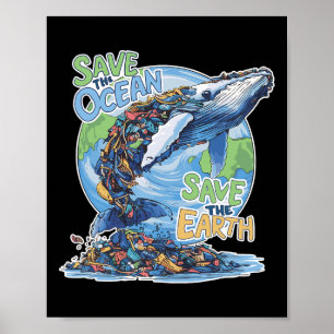 Affiche Jour des terres Économiser Planète Humpck Whale Re