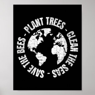 Affiche Jour des terres Sauvez les abeilles Plantes Arbres