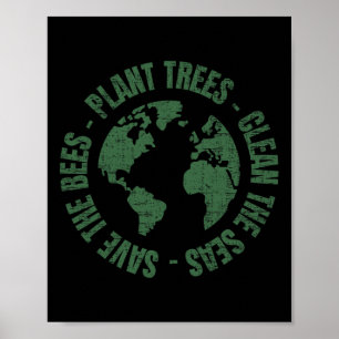 Affiche Jour des terres Sauvez les abeilles Plantes Arbres
