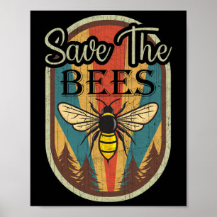 Affiche Jour des terres Sauvez Les Abeilles Retro Jour des