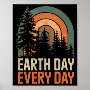 Affiche Jour des terres tous les jours Retro Forest Rainbo