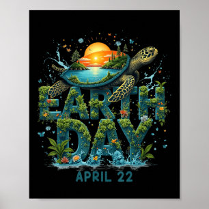 Affiche Jour des terres Turtle Planet Art Sauvez la Terre