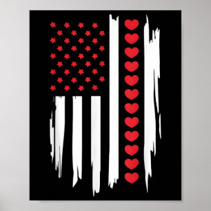 Affiche Jour des Valentines vintages American Flag Hearts