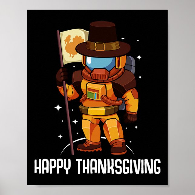 Affiche Jour du bon thanksgiving L'astronaute Turquie Drap (Devant)