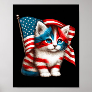 Affiche Jour du Souvenir Chat Drôle Chat 4 Juillet Drapeau
