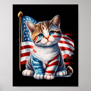 Affiche Jour du Souvenir Chat Drôle Chat 4 Juillet Patriot