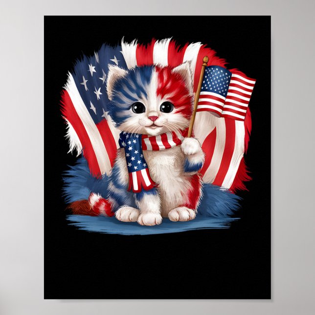 Affiche Jour du souvenir Chat Drôle Chat 4 juillet Patriot (Devant)