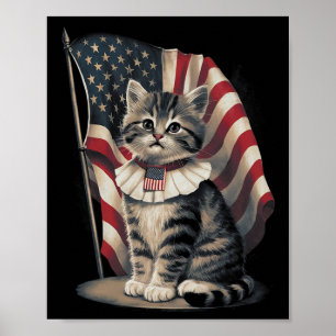 Affiche Jour du Souvenir Chat Drôle Chat 4 Juillet Patriot