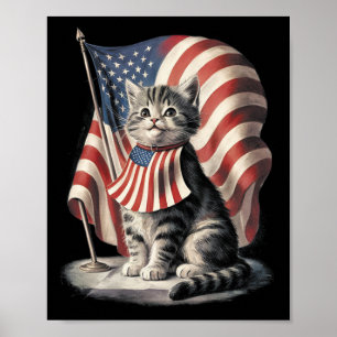 Affiche Jour du Souvenir Chat Drôle Chat 4 Juillet Patriot