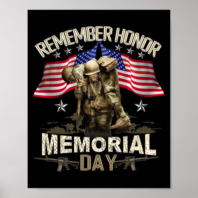 Affiche Jour du Souvenir Drapeau États-Unis Rappeler Honne (Devant)